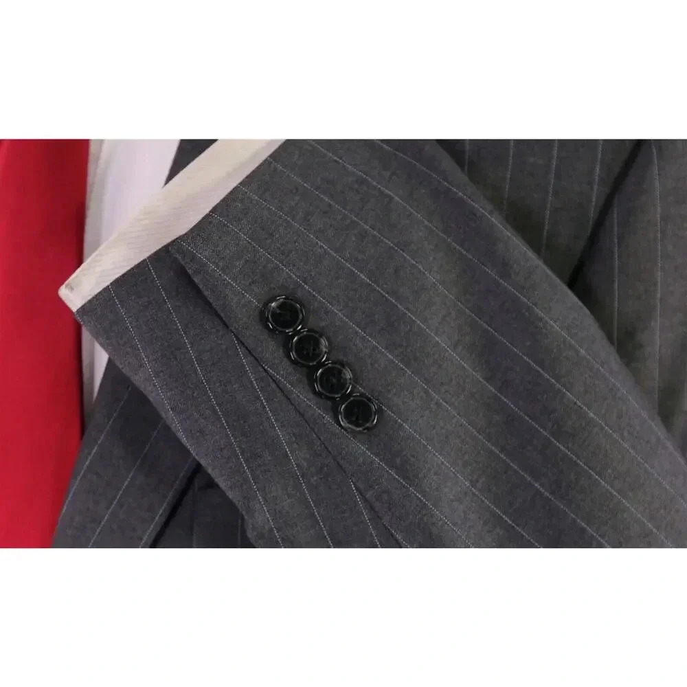 Joseph Abboud Gray w/ Sky Blue Pinstripe Super 120's Wool 2-Btn Suit 42R - Picture 6 of 9